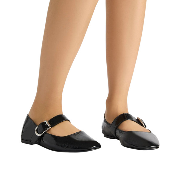 Steve Madden Jenn Mary Jane Ballet Flats 8.5 Black Patent Leather Square Toe - Picture 1 of 10